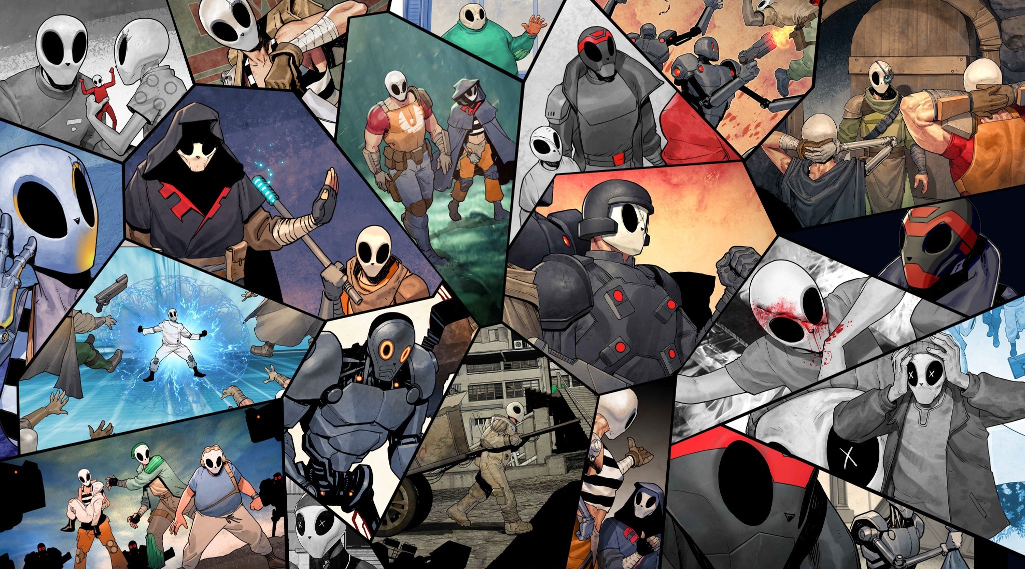 Mosaico de personajes y escenas del universo de Perros Salvajes